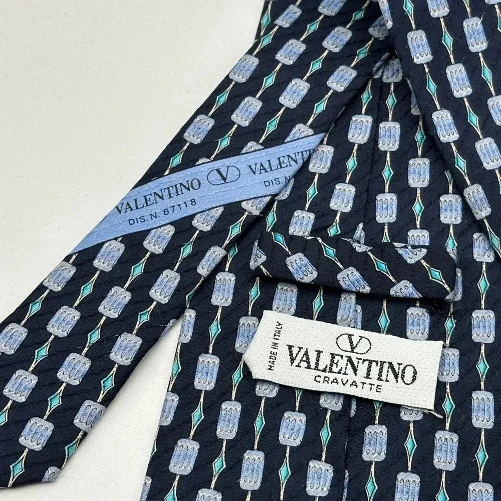 Valentino Neck Tie Mens Dark Blue Silk Luxury Necktie Cravatte Italy